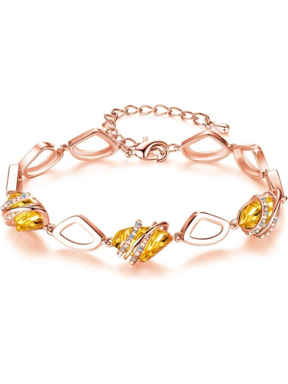 Elegant Birthstone Charm Bracelet for Women, 18K Rose Gold & Silver, Adjustable